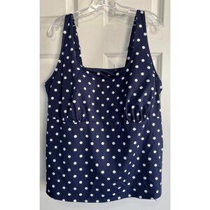 Lands' End Tankini Top Swimsuit Navy Blue & White Polka Dot 522748 Women's 22W
